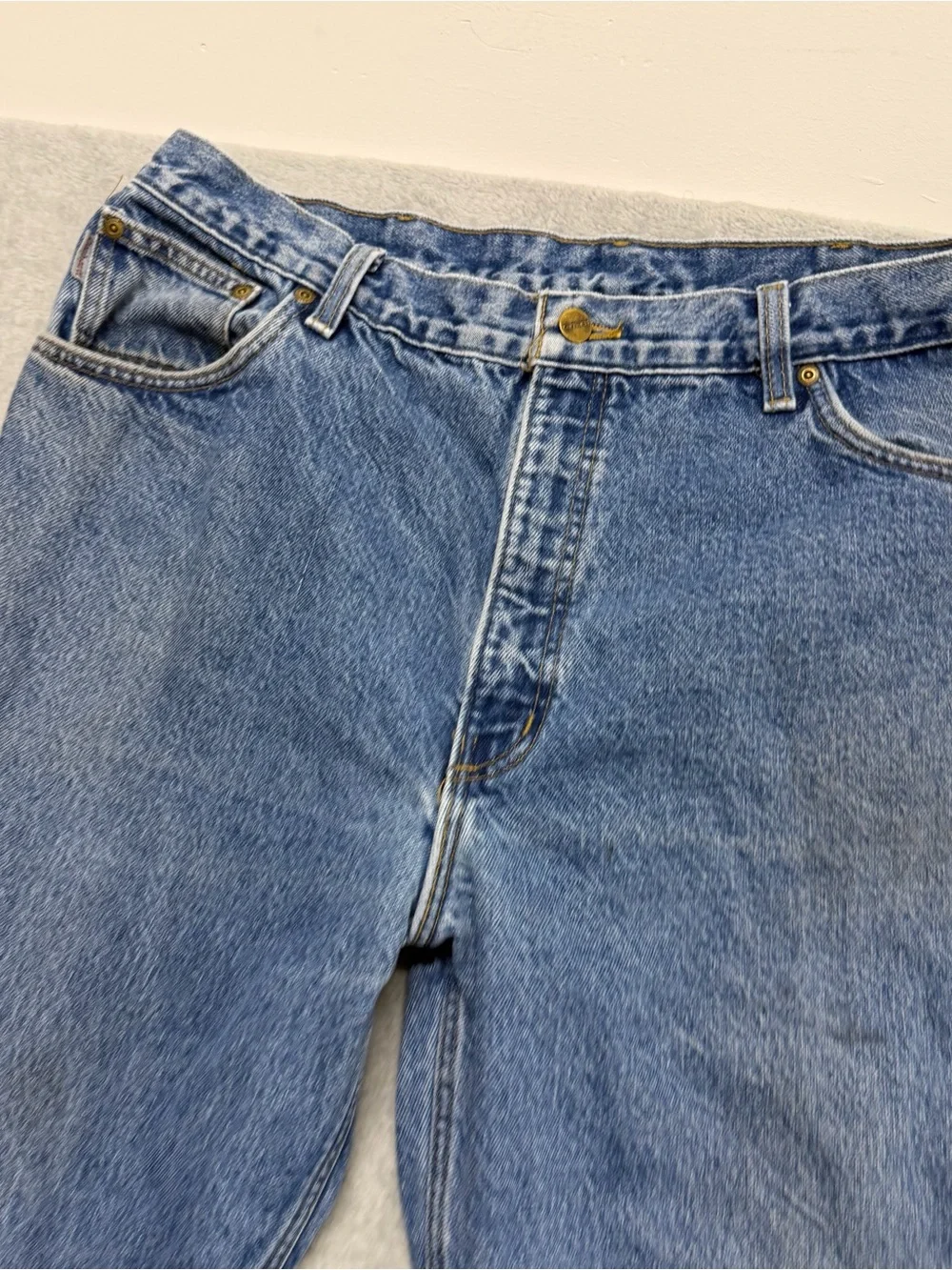 Vintage 90s Carhartt Flannel Lined Jeans Mens 35x28 Blue Dark Wash B21 DST
